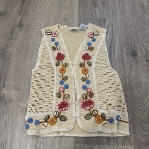 Embroidered Cream Crochet top